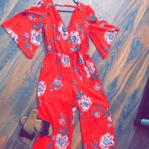 Bailey Blue :Red Floral Jumpsuit